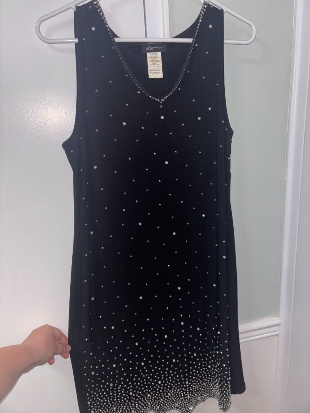 S. Levine Black Sequin Rhinestone Pearl Cocktail Dress